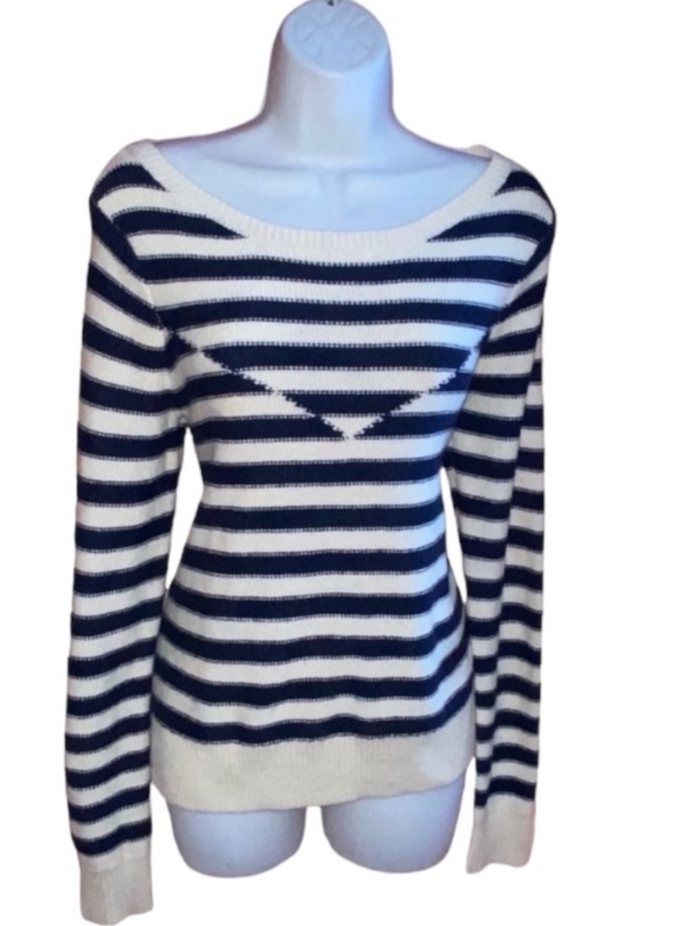 American Eagle Wool Blend Navy Cream Striped Sweater - Women’s Medium